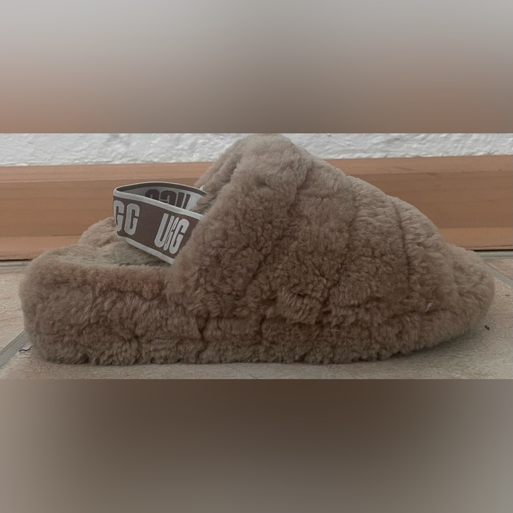 UGG Australia Fluff Yeah Women's Slide Sling Back Slipper, Beige / Tan; size 8